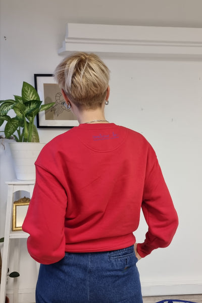 Bright Red Oversized Organic Cotton Sweater with Special, Original and Handprinted Statement - More Myself