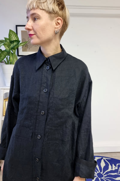 Black Linen Versetile Button Up Shirt Dress - All Seasons, All Occasions