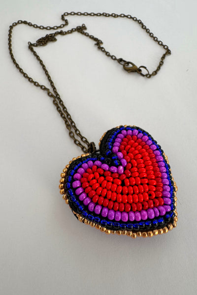 3D Beaded Colorful Statement Heart Pendant with chain- I love LOVE